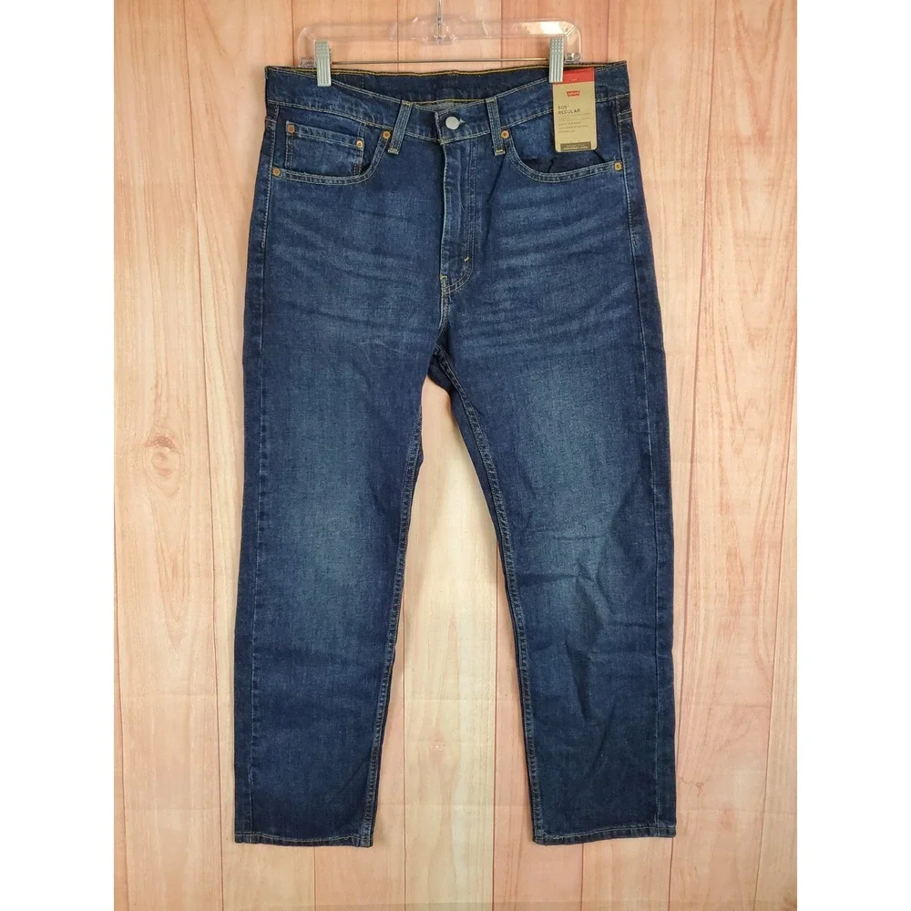 Levis 505 Mens Jeans Sz 34 X 30 Blue Denim Stretch Medium Wash Straight Leg